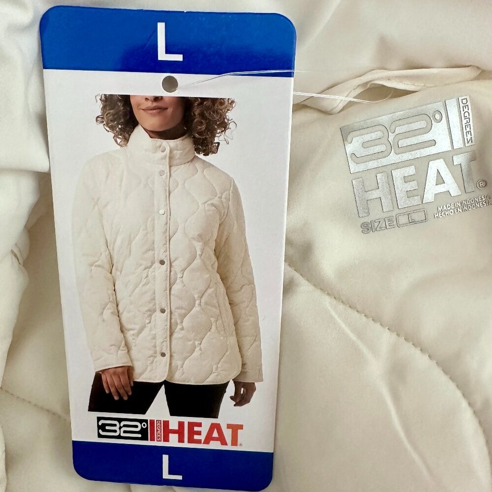 32 Degrees Women's Quilted Jacket Coat Size L White Lightweight Cottagecore NEW